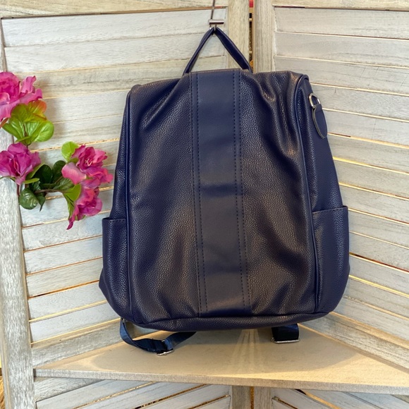 Navy Faux Leather Backpack Bag - Picture 6 of 7